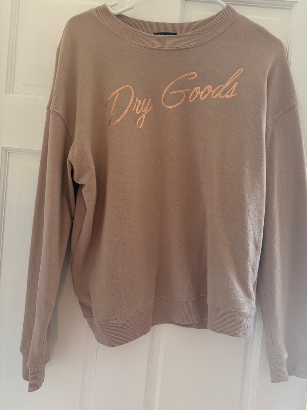 Dry Goods Women's Crewneck Sweatshirt in Taupe with Script Logo
